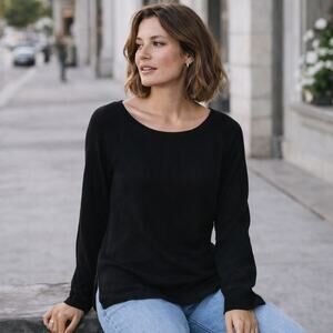 Favorite Daughter $198 Scoop neck Tunic Sweater black cotton rib knit L NWT